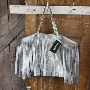 Steve Madden Silver Fringe Tote Bag